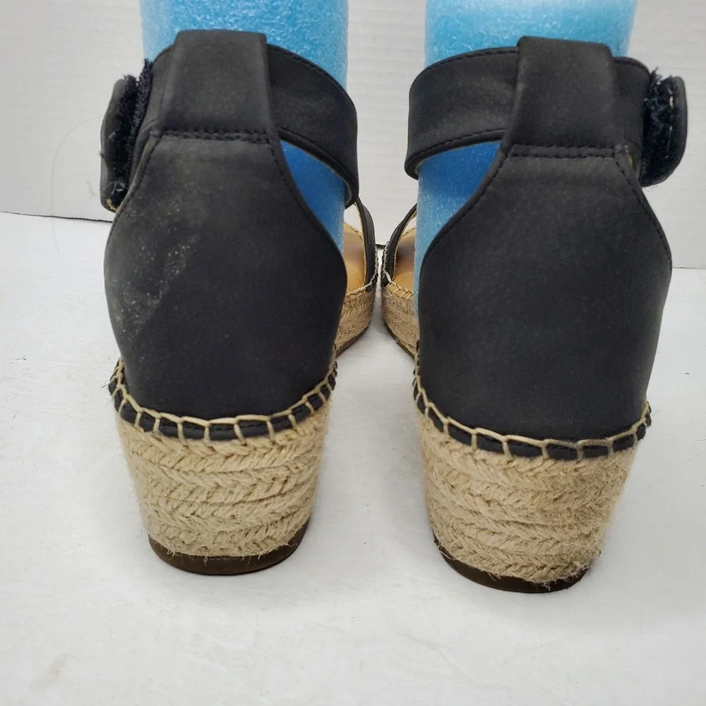 Jessica Cline 'Hayden'‎ Ankle Strap Sandals Size 10 Black Wedge Espadrille Women